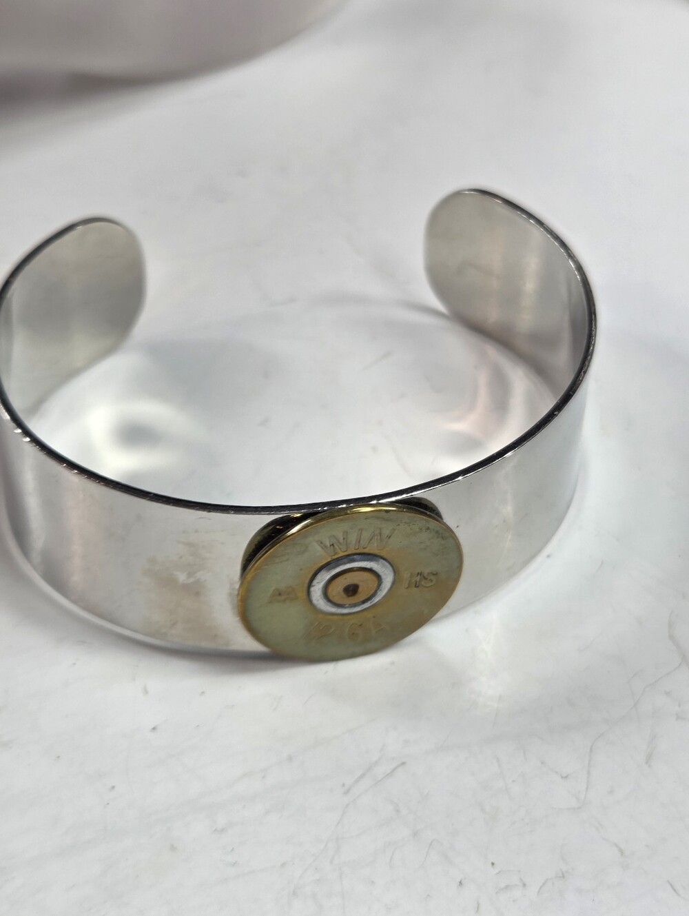Silver tone Cuff Bracelet with Bullet Accent 12 gauge 7in brutalist
